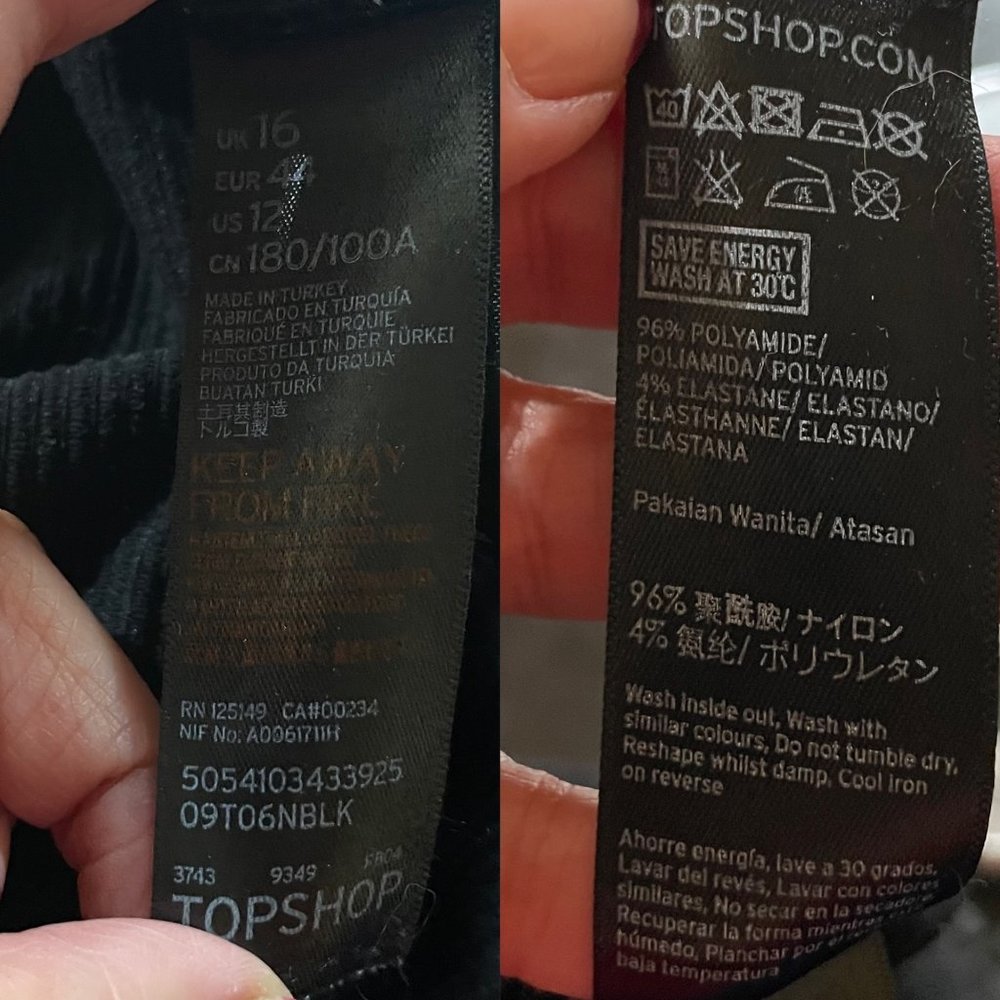 TOPSHOP Ribbed Stretchy Black Bodysuit Size 12 - Picture 10 of 12